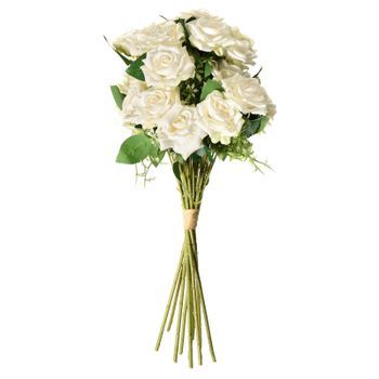 Ramo De Flores Artificiales Arreglo Floral Preparado Rosas Hechas A Mano 55 Cm Blanco Lapas