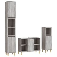 set de 3 uds muebles de bano  armario de bano madera contrachapada gris sonoma