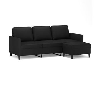Sofá de 3 plazas - sofá de salón con taburete cuero sintético negro 180 cm