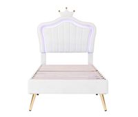 cama infantil 90x200cm en simil piel con led  cabecero regulable  somier - blanco