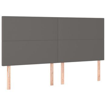 Cabecero Cama Mueble De Dormitorio Con Luces Led Cuero Sintético 200 X 5 X 118/128 Cm Gris M02_0002177
