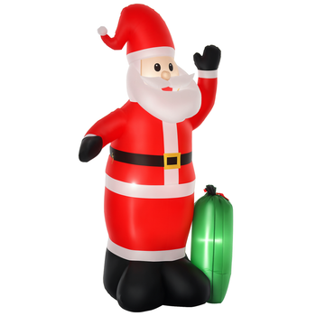 HOMCOM Papá Noel Inflable con Saco de Regalos Santa Claus Hinchable con Luces e Inflador148x85x240 cm Multicolor   Aosom España