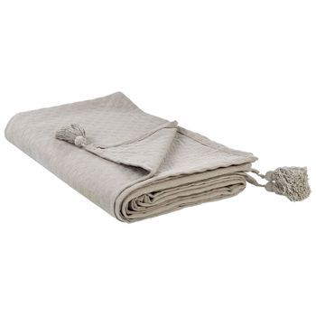Colcha Con Borlas Para Cama Algodón 220 X 200 Cm Gris Pardo Lindula