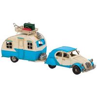 coche de remolque con caravana de metal azul 41x95x155
