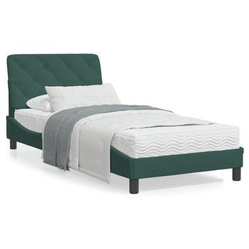 Cama Individual | Cama Para Adultos | Estructura Cama Con Cabecero Terciopelo Verde Oscuro 80x200 Cm Cfw46936