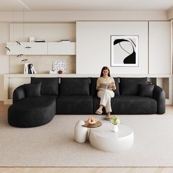 Sofá Esquinero Modular En L De 336 Cm, Negro, 5 Plazas Y Sin Montaje