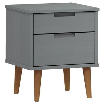 Mesita De Noche 35x40x48 Cm Madera Maciza De Pino Con Barniz Uv Y Madera Trabajada - Gris