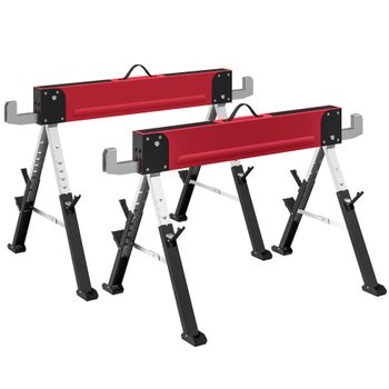 HOMCOM 2er Set Arbeitsbock bis 1160 kg klappbar Sägebock 7-fach höhenverstellbar 64-81 cm Gerüstbock aus Metall mit Griff Rot