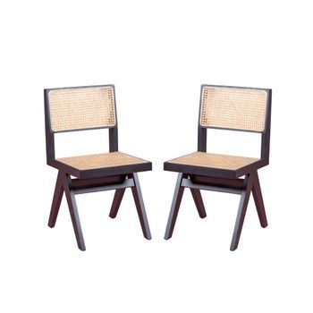 Lote De 2 Sillas Clásicas En Madera Y Ratán Natural 44x52x83cm - Negro