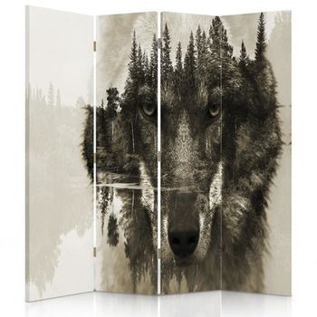 Biombo Wolf Forest - Separador De Ambientes Cm. 145x180 (4 Paneles)