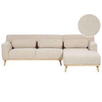 Sofá Esquinero Izquierdo Retro Tela 3 Plazas Pana Base Caucho Beige Simos