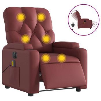 Sillón De Salón | Silla | Sillón De Masaje Reclinable De Cuero Artificial Rojo Tinto