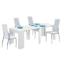 conjunto de mesa extensible multiposicion  4 sillas en color blanco mate y plata