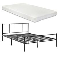 encasa cama de metal con colchon de espuma fria - 140cm x 200cm - cama simple o cama doble - con liston - somier negro - oeko-tex 100