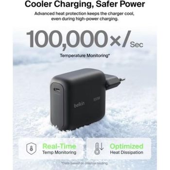 Cargador USB Belkin WCH025KQ1.5BKB6 GaN 100W USB-C con cable 1,5 m