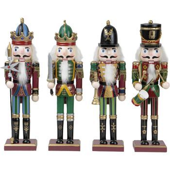 Pack De 4 Muñecos Cascanueces Navidad De Madera Con Accionador De Boca