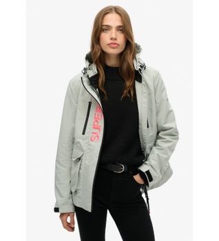 Superdry para mujer. W5011851A Chaqueta cortavientos con capucha Ultimate Tech gris (M), Casual, Poliéster Reciclado, Sostenible