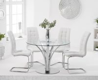 aria 110cm glass dining table with lorin faux leather chairs - black 4 chairs