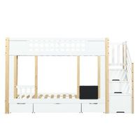 cama alta 90x200 cm - con armario escalera tres cajones pizarra madera de pino - blanco  natural