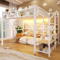 cama alta de 140 x 200 cm con estructura metalica estantes y luz led