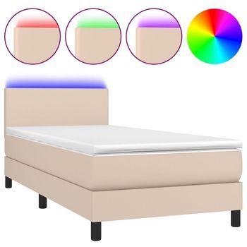 Cama Individual | Cama Para Adulto | Cama Box Spring Colchón Led Cuero Sintético Capuchino 100x200cm