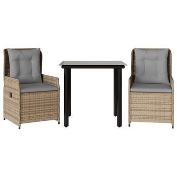 Set Comedor De Jardín 3 Pzas Con Cojines Ratán Sintético Beige Cfw231688