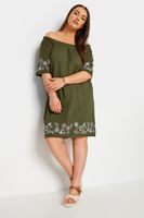 yours vestido bardot mini caqui con bordados en algodon mujer curvy y tallas grandes yours
