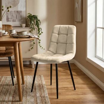 Silla con patas de metal y asiento en terciopelo blanco crema