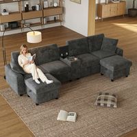 sofa esquinero de 4 plazas con 2 reposapies con almacenaje portavasos y puerto usb - 315 x 135 x 81 cm - pana - gris