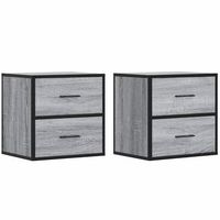 mesita de noche 31x40x395 cm madera y metal trabajados - gris