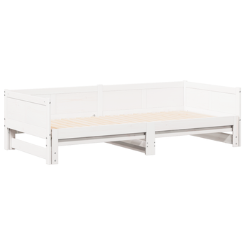 Cama Matrimonial | Cama Doble | Cama Día Extraíble Blanca 90x200 Cm Madera De Pino Maciza Cfw81651