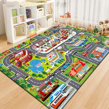 Alfombra de Juego con Mapa de la Ciudad para Niños, Alfombra de Aventura con Tráfico de Carreteras, Alfombra Educativa para Cuarto de Juegos o Dormitorio Infantil