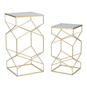 Mesas De Centro De Metal Dorado Y Cristal 50x50x100-40x40x80 Cm