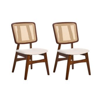 Conjunto De 2 Sillas De Comedor Asientos Tela Poliéster Estructura Madera Caucho Lacado Sin Reposabrazos Retro Marrón Oscuro Alcova