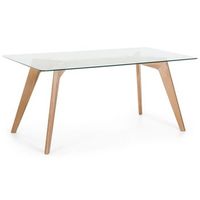 mesa de comedor moderna tablero de vidrio patas inclinadas de madera maciza sala de estar 180 x 90 cm hudson ii