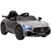 aiyaplay coche electrico para ninos de 3 anos mercedes-benz amg gtr con bateria 12v mando a distancia faros bocina musica plata