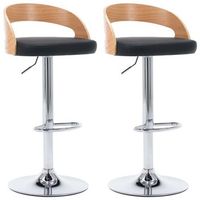 juego de 2 taburetes de bar sillas altas retro en pvc negro madera curvada y metal dec029813
