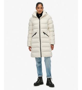 Superdry para mujer. W5011982A Chaqueta City Mid blanco roto (XS), Casual, Poliéster