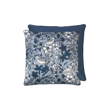 Cozy Living 50x50cm Floral Bird Print Cotton Cushion in Blue Wing