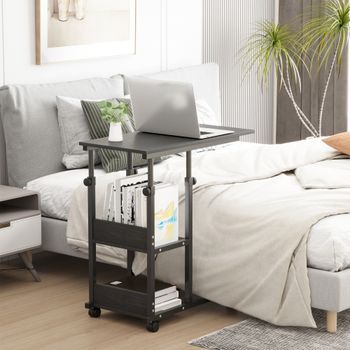 Mesa Auxiliar Sofá De Melamina Metal Pp Homcom 80x40x72-82 Cm-negro