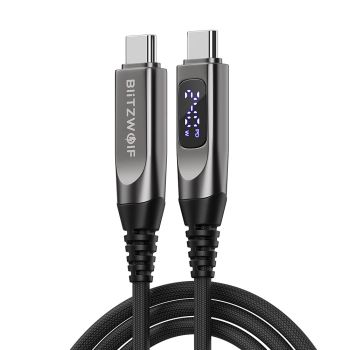 BlitzWolf® BW-TC25 240W Cable Tipo-C a Tipo-C con Pantalla Digital PD3.1 Carga Rápida Transmisión de Datos Núcleo de Cob