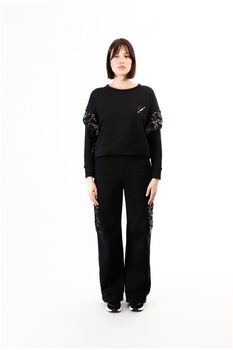sudadera cropped con volantes de lentejuelas black m