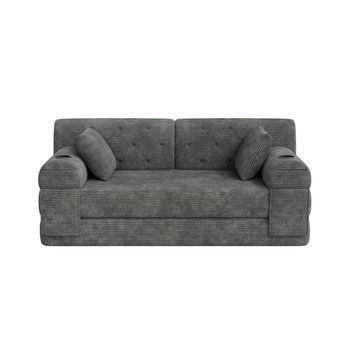 Sofá Cama 2 Plazas Terciopelo Acanalado 2 Cojines Urban Meuble 168x80x81 Cm - Gris Oscuro