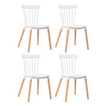 Pack De 4 Sillas Alna Salón Comedor Cocina Respaldo De Barras Color Blanco Pata Haya Inclinadas 100x36x55 Cm