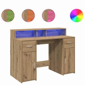 Escritorio Con Led Madera Ingeniería Roble Artisian 120x55x91cm Vidaxl