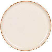 plato llano de ceramica blanca con borde marron
