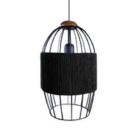 suspension metal y madera natural pantalla hilo negro