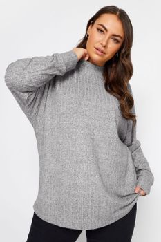 Yours Jersey Acanalado Gris Claro Cuello Perkins, Mujer Curvy Y Tallas Grandes, Yours