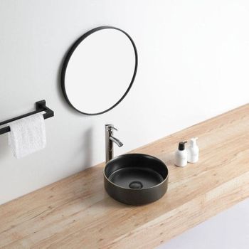 Lavabo Negro Mate Borde Dorado Sobre Encimera Cerámico Mendoza Ø 36 Cm Ø36 Cm