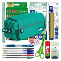 estuche escolar triple grafoplas bitsbobs con 40 utensilios turquesa